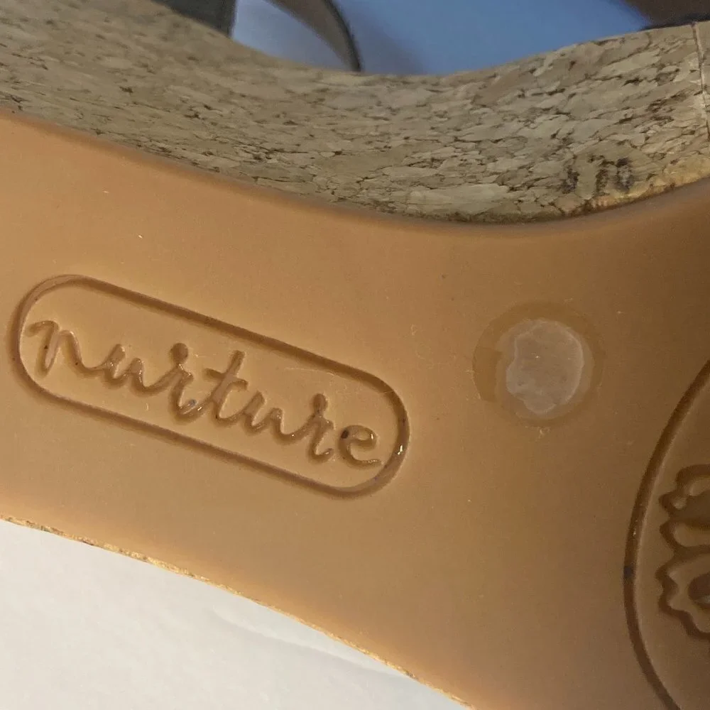 Nurture by Lamaze SZ 9.5 Tango Black leather peep toe cork wedge sandals